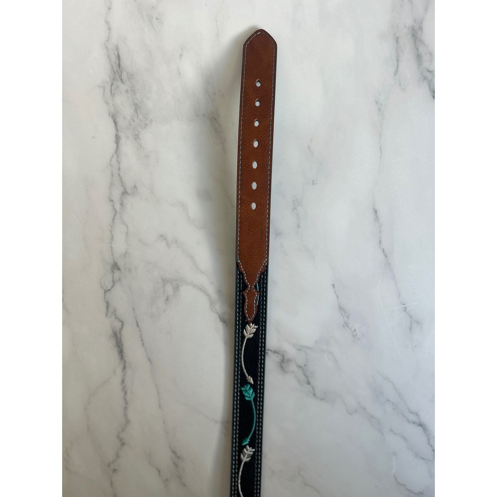 Catchfly Studio Girls Medium Embroidered Arrow Leather Belt‎ Brown Turquoise - Picture 5 of 5